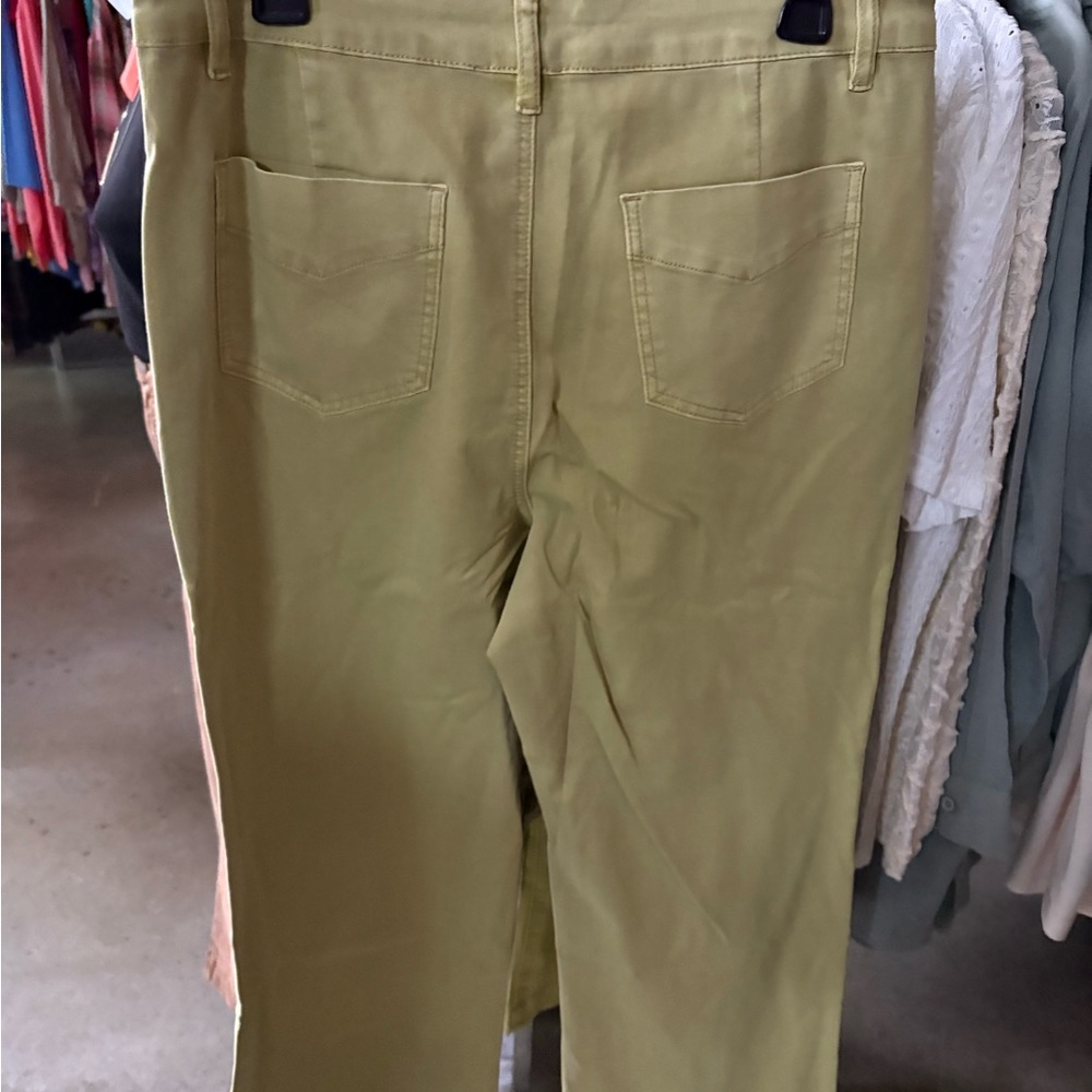 Tribal stretch fly front wide leg pant jean #1861O in leek green